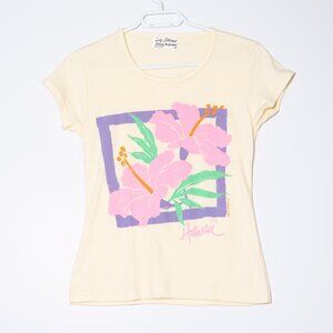 Vintage 80s Stedman Womens Medium Hawaii T Shirt Flowers Made in USA